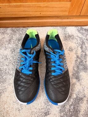NWT Nike Lunar Gato II IC Indoor Soccer Shoes Black Blue Mens 7 Womens 8.5